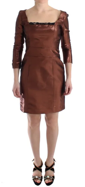Bronze Longsleeved Shift Sheath Dress