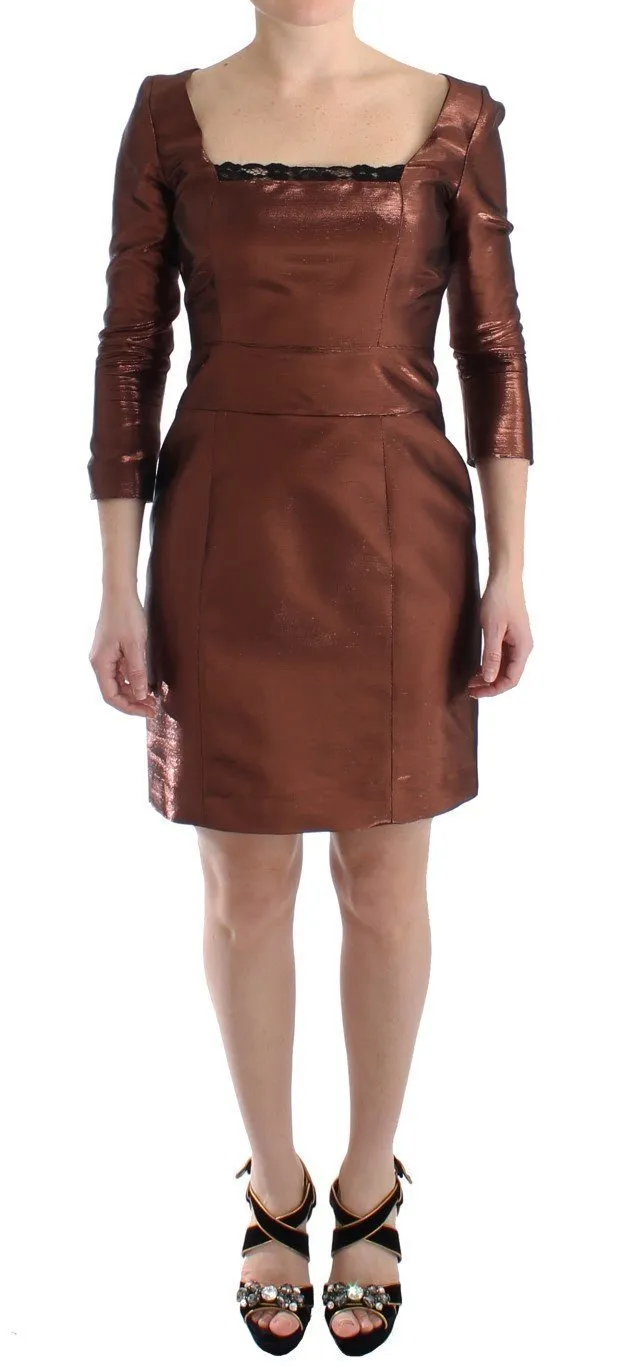 Bronze Longsleeved Shift Sheath Dress
