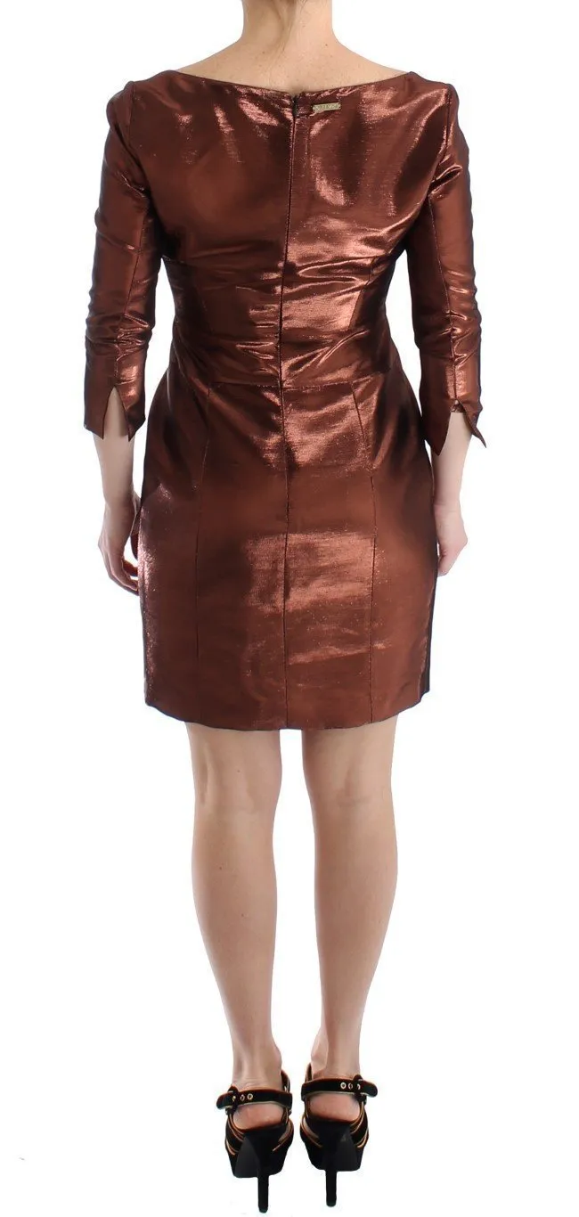 Bronze Longsleeved Shift Sheath Dress