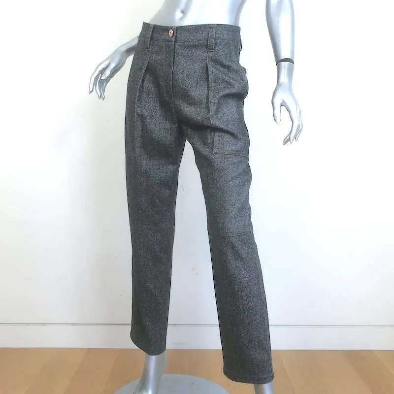Brunello Cucinelli Monili-Detail Cropped Trousers Charcoal Wool-Cashmere Size 38