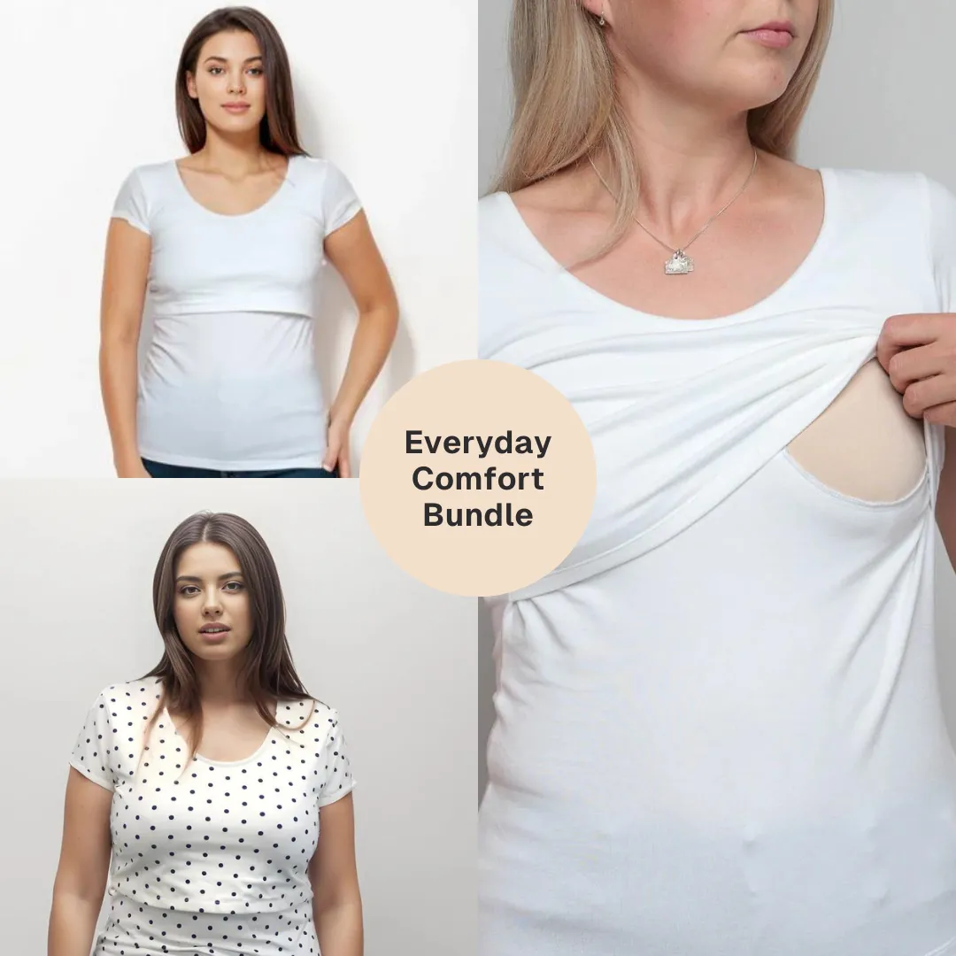 Bshirt Nursing short sleeve t-shirt Twin Pack- White & Cream/Black Spots