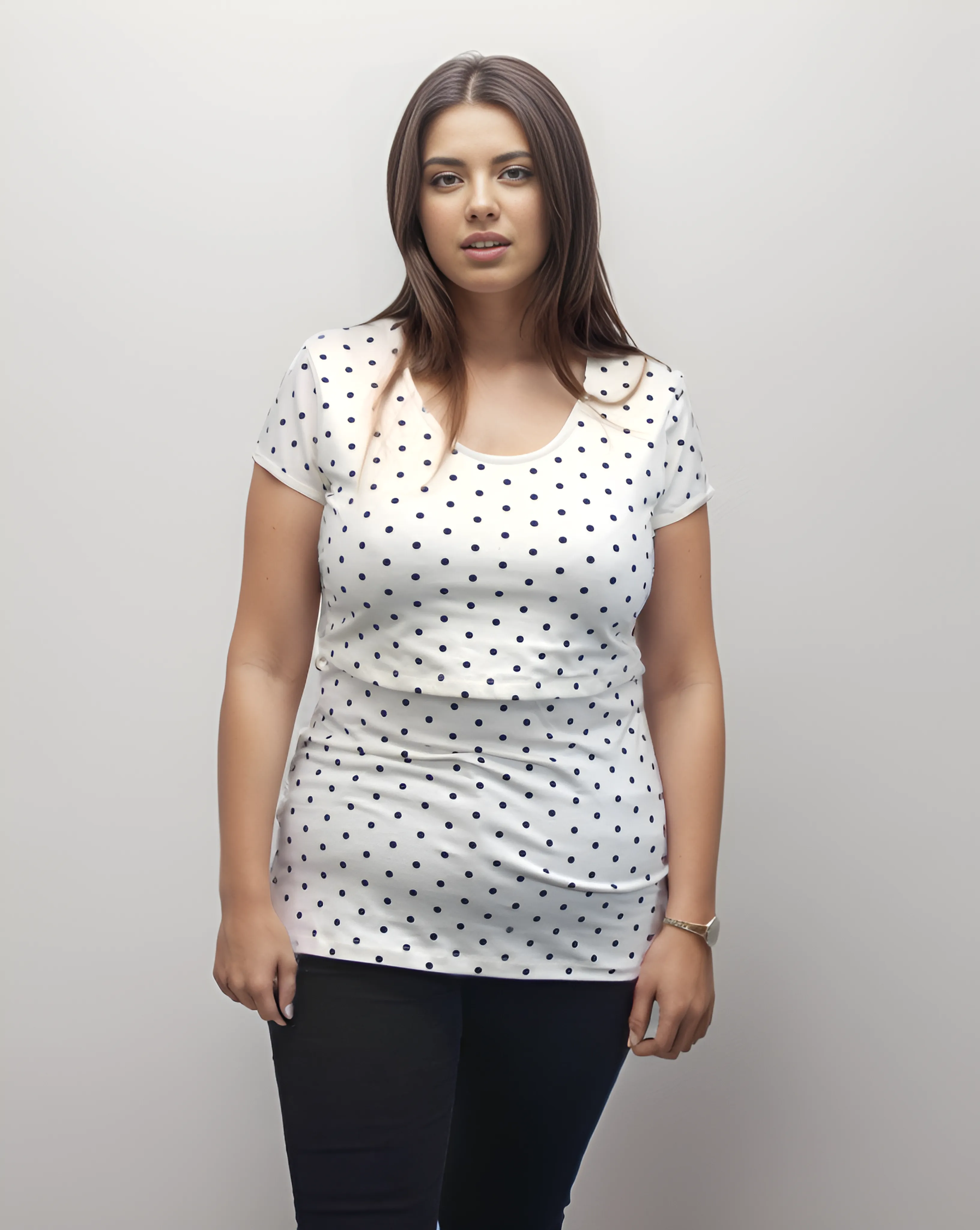Bshirt Nursing short sleeve t-shirt Twin Pack- White & Cream/Black Spots