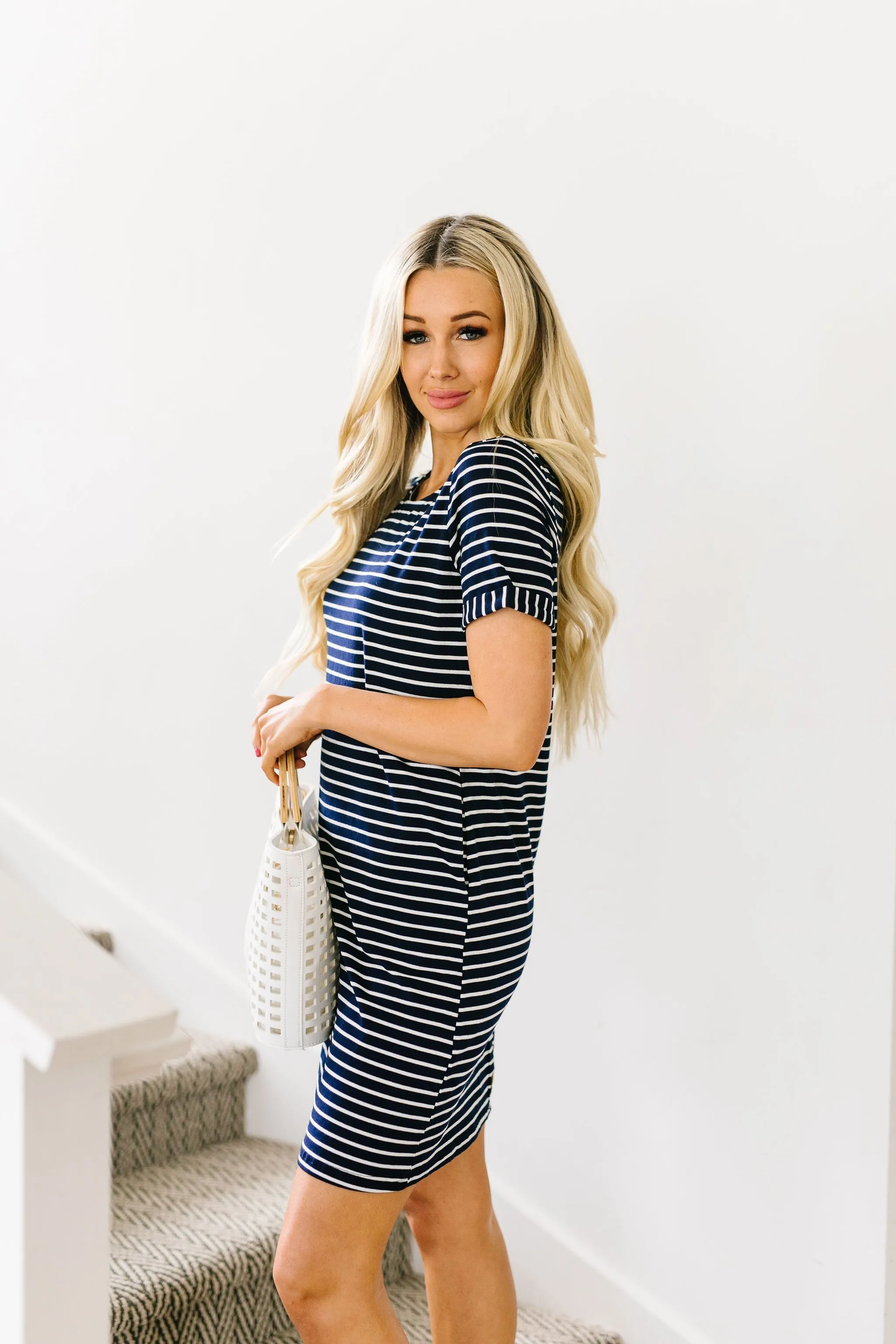 Buttoned To A T-Shirt Dress In Navy