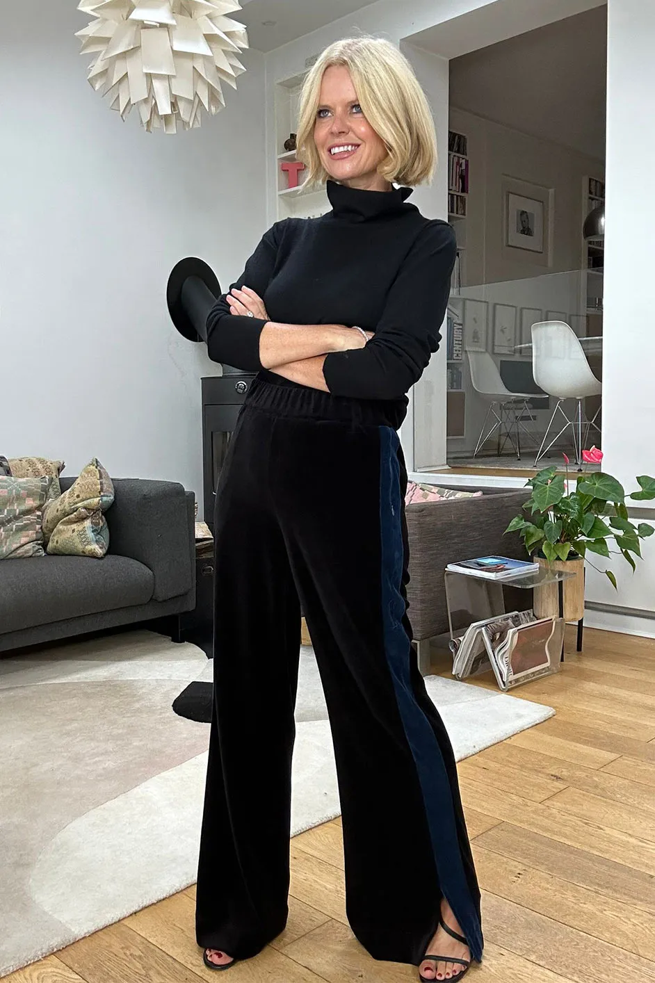 Camille Velour Trouser - Black