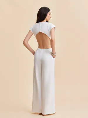Cap Sleeve Buttoned Backless Jumpsuit