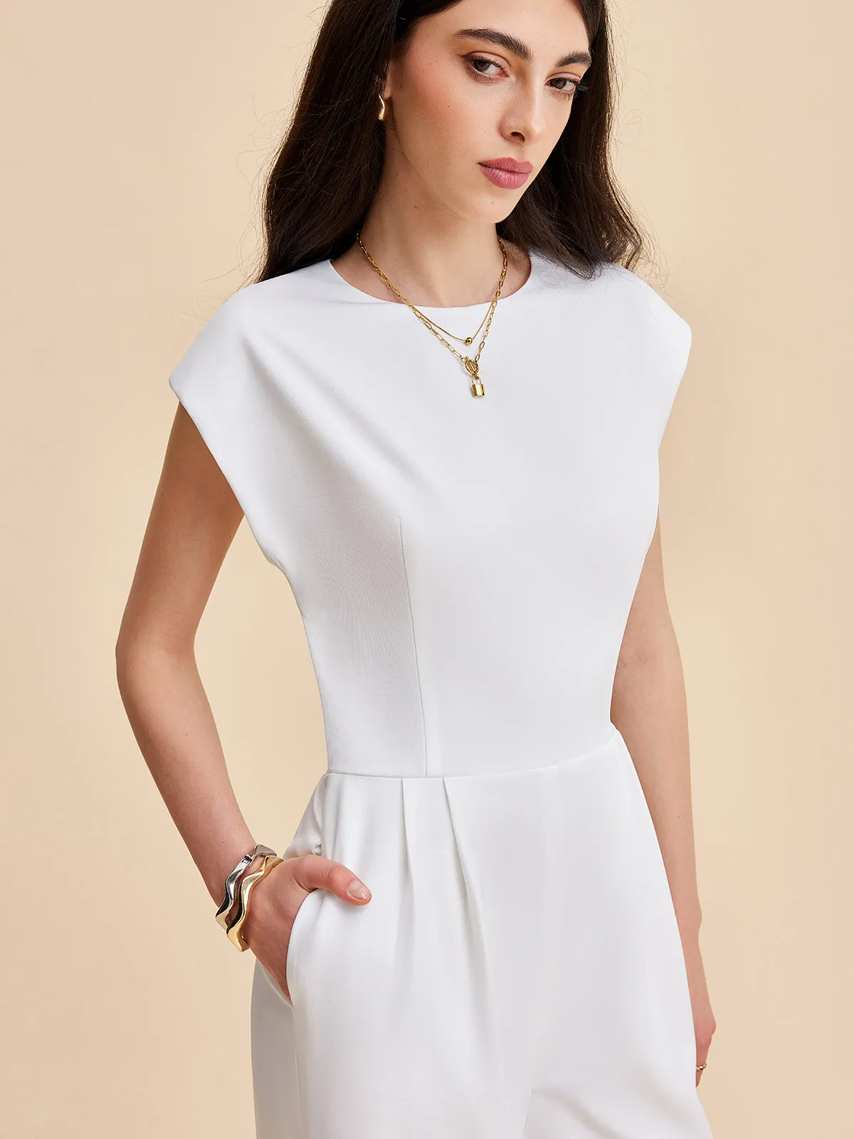 Cap Sleeve Buttoned Backless Jumpsuit