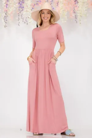 Celeste Full Size Round Neck Short Sleeve Maxi Dress with Pockets Plus Size