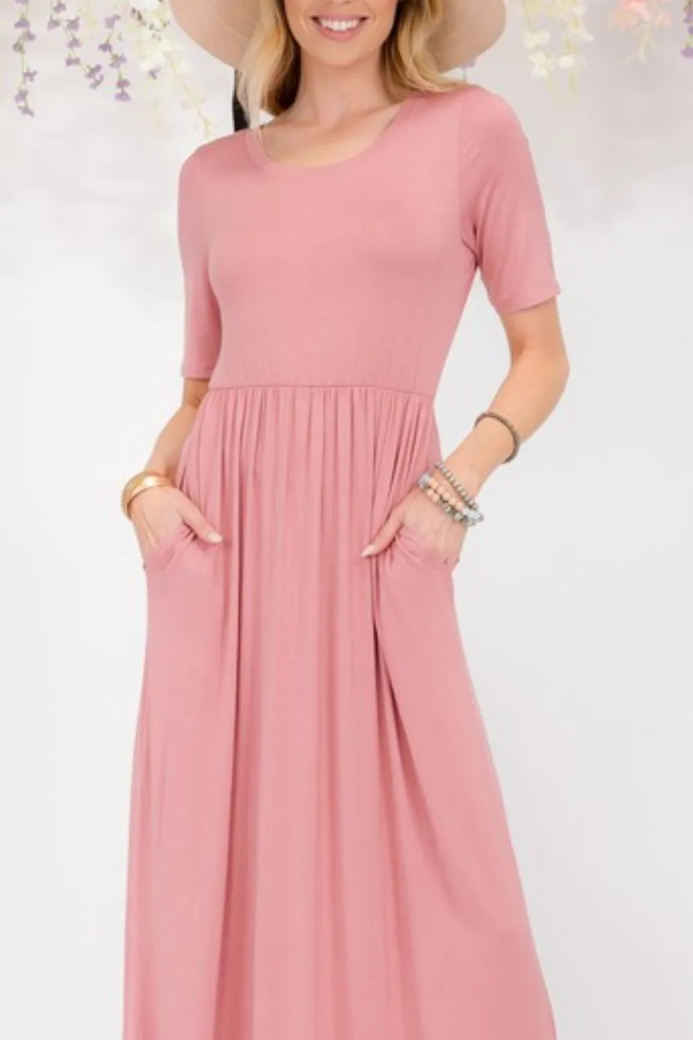 Celeste Full Size Round Neck Short Sleeve Maxi Dress with Pockets Plus Size
