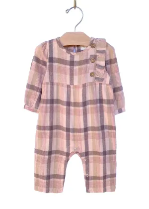 City Mouse Side Button Flannel Romper - Rosewood