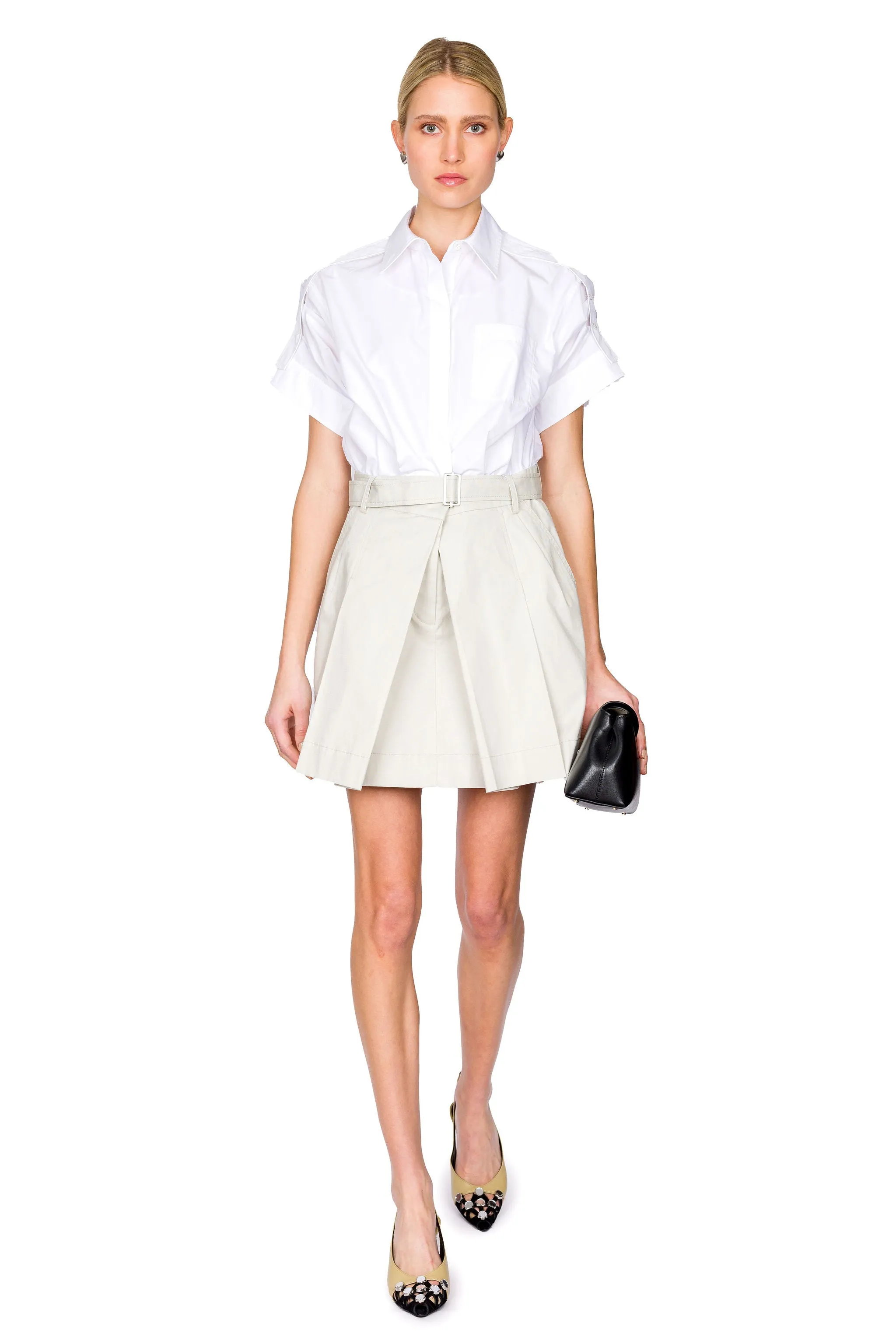 Combo Shirt Dress With Pleated Skirt