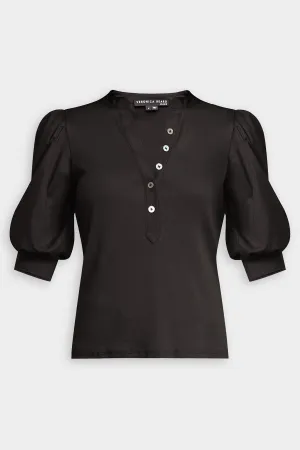 Coralee Puffed-Sleeve Top in Black