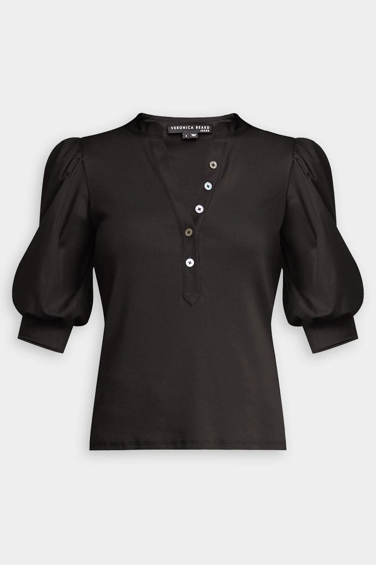 Coralee Puffed-Sleeve Top in Black