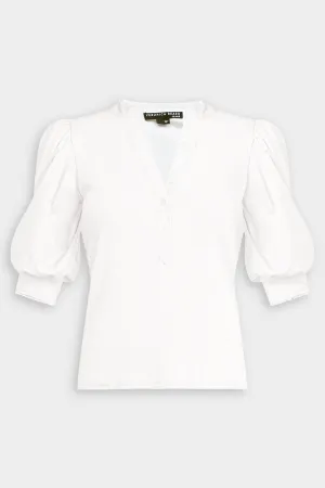 Coralee Puffed-Sleeve Top in White