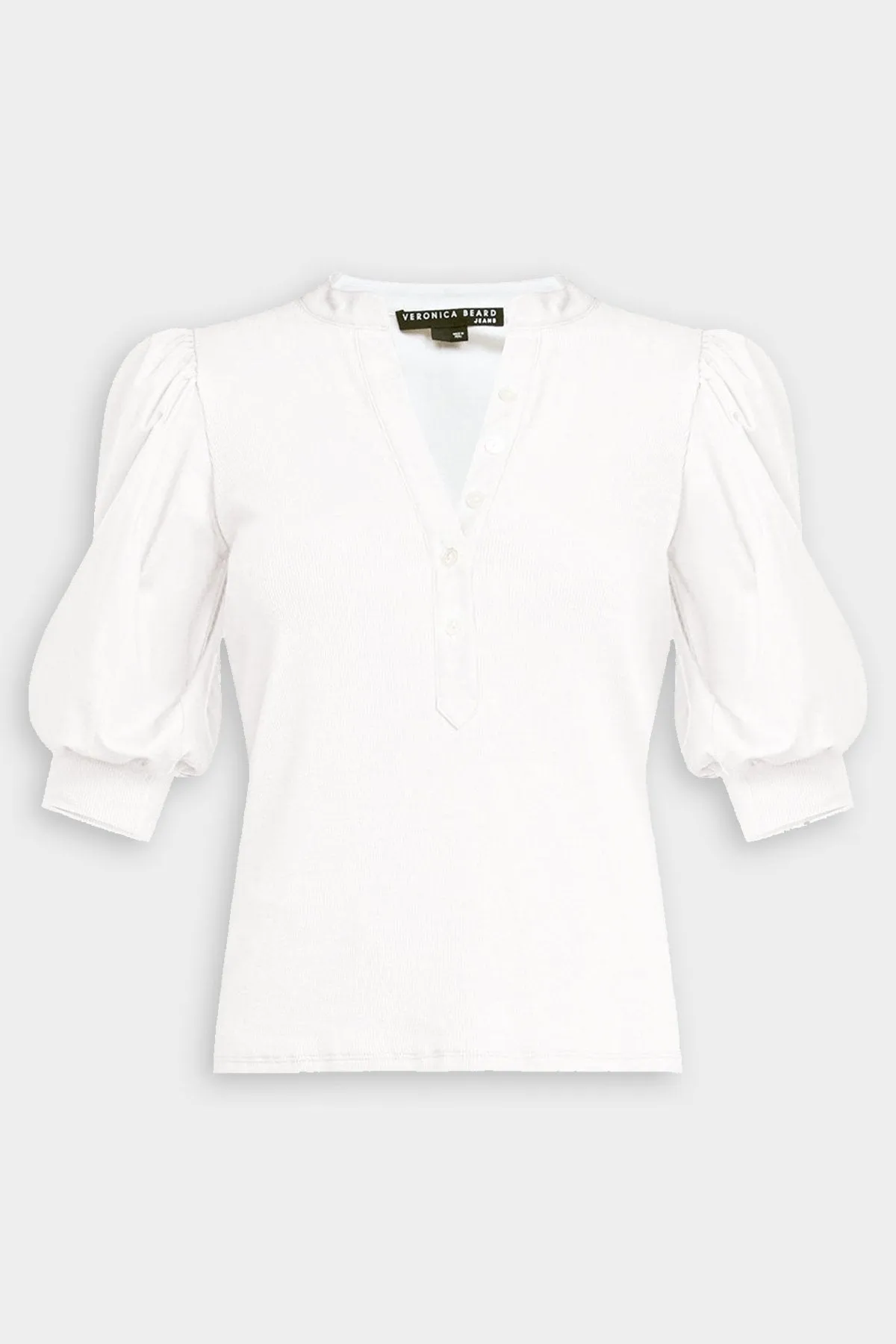 Coralee Puffed-Sleeve Top in White