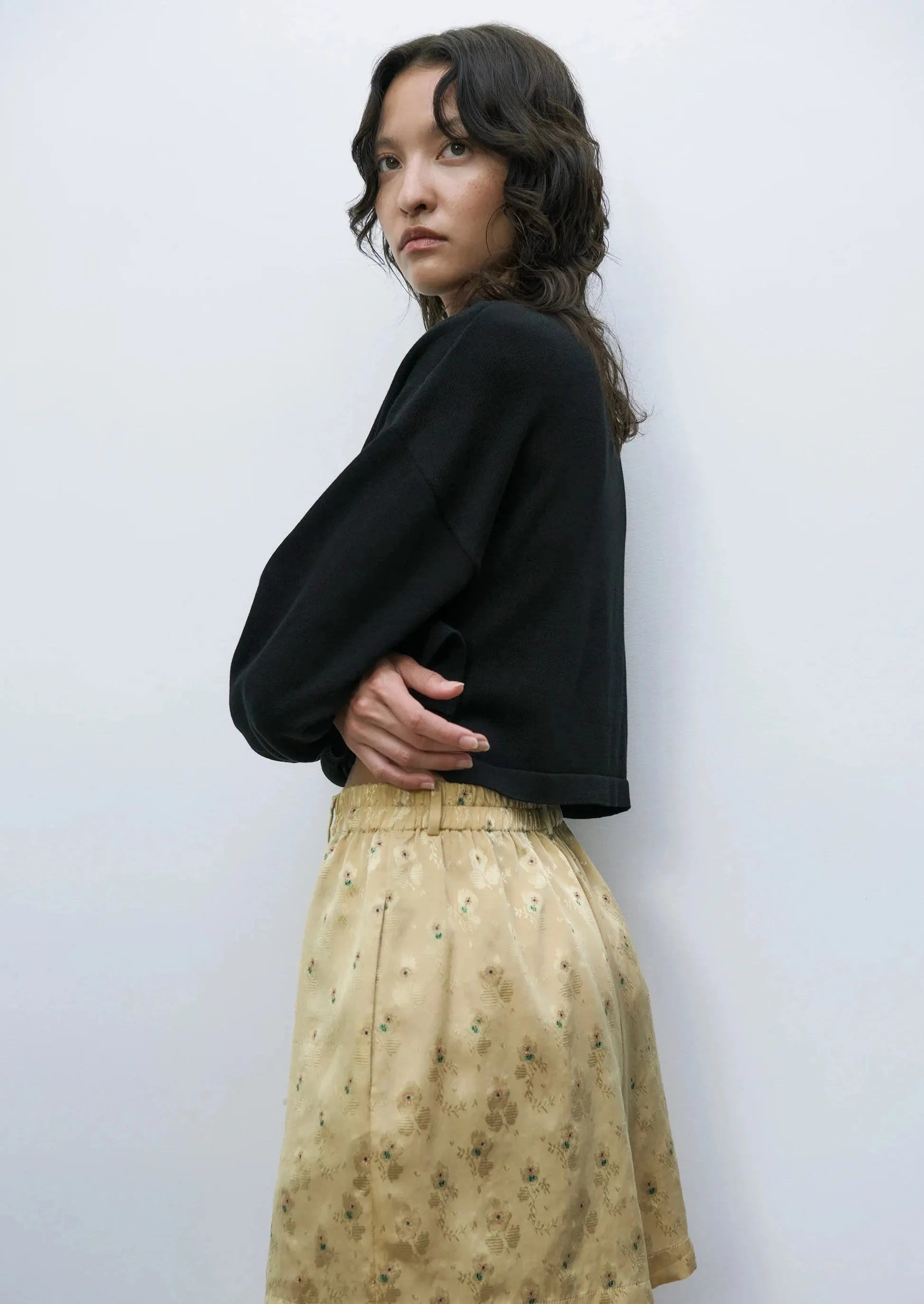 Cotton Cropped Cardigan, Black