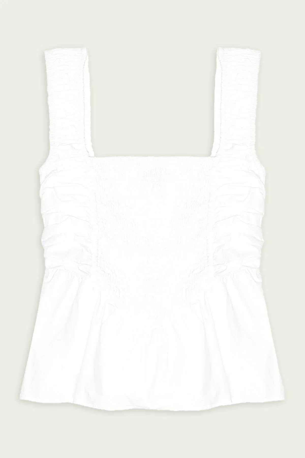 Cotton Poplin Smock Strap Blouse in Bright White