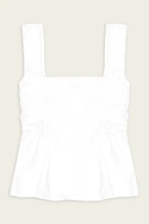 Cotton Poplin Smock Strap Blouse in Bright White