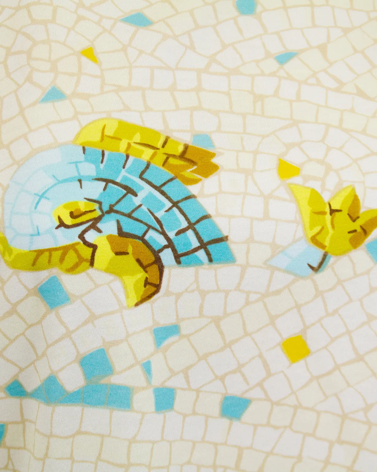 Cream Silk Cotton Bland Mosaic Tile Fish T-Shirt