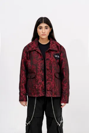 “CRIMSON NOIR WEAVE” CROSS WEAVED WOVEN COTTAN JACKET