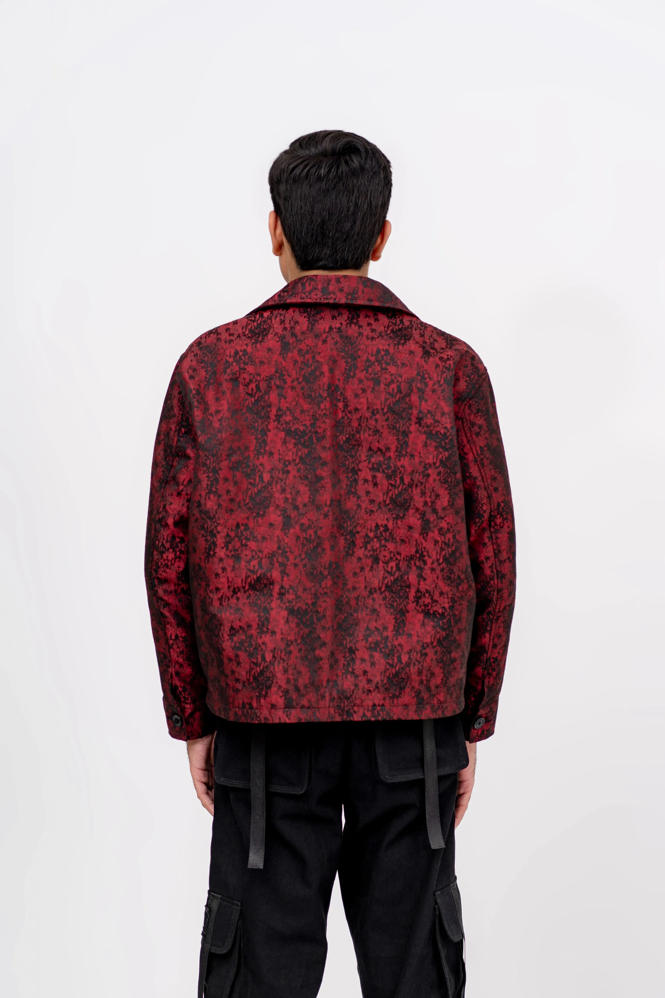 “CRIMSON NOIR WEAVE” CROSS WEAVED WOVEN COTTAN JACKET