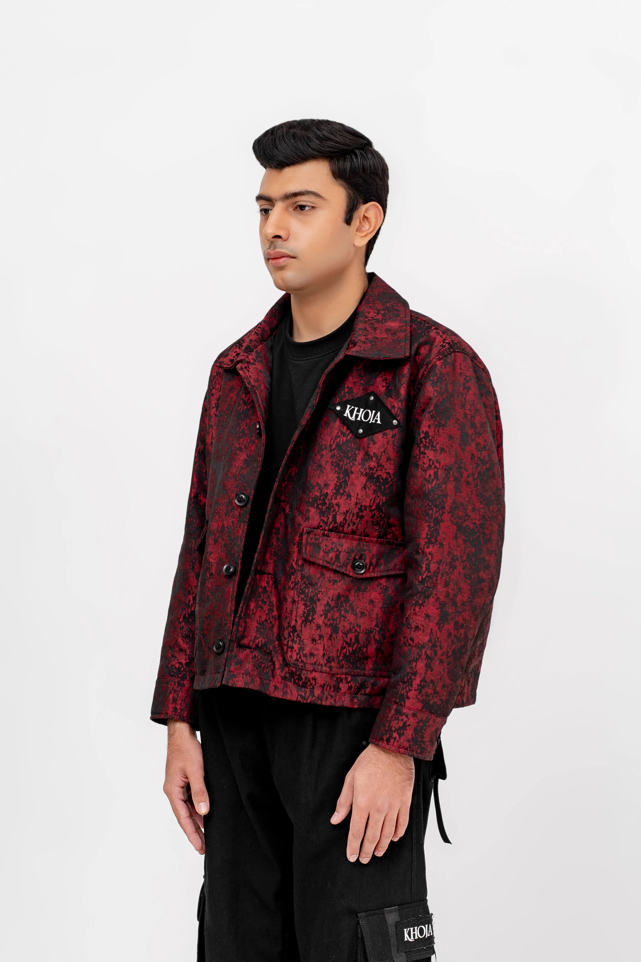 “CRIMSON NOIR WEAVE” CROSS WEAVED WOVEN COTTAN JACKET