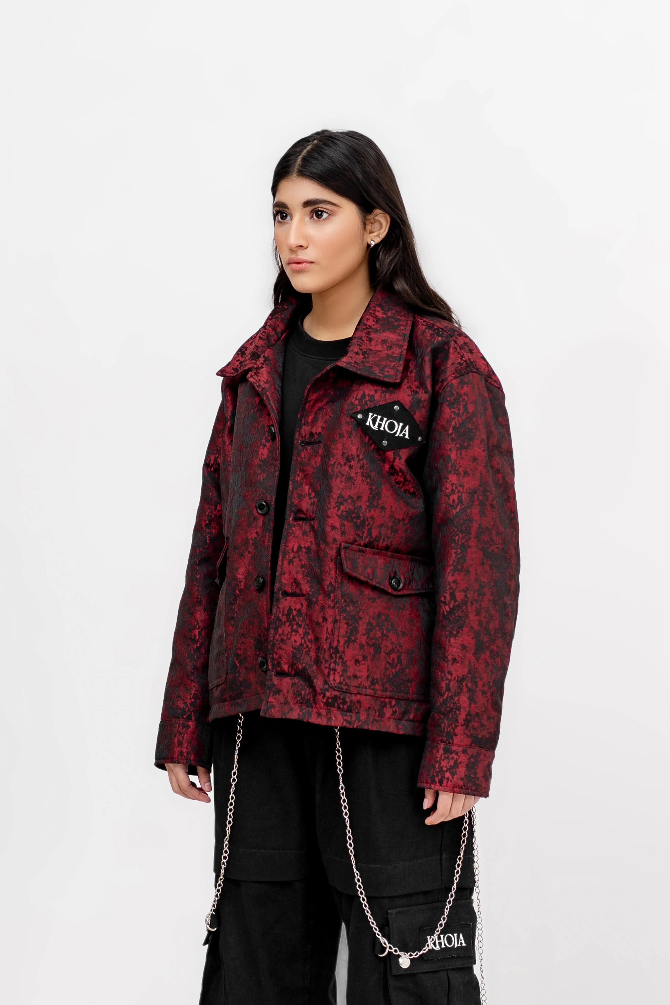 “CRIMSON NOIR WEAVE” CROSS WEAVED WOVEN COTTAN JACKET