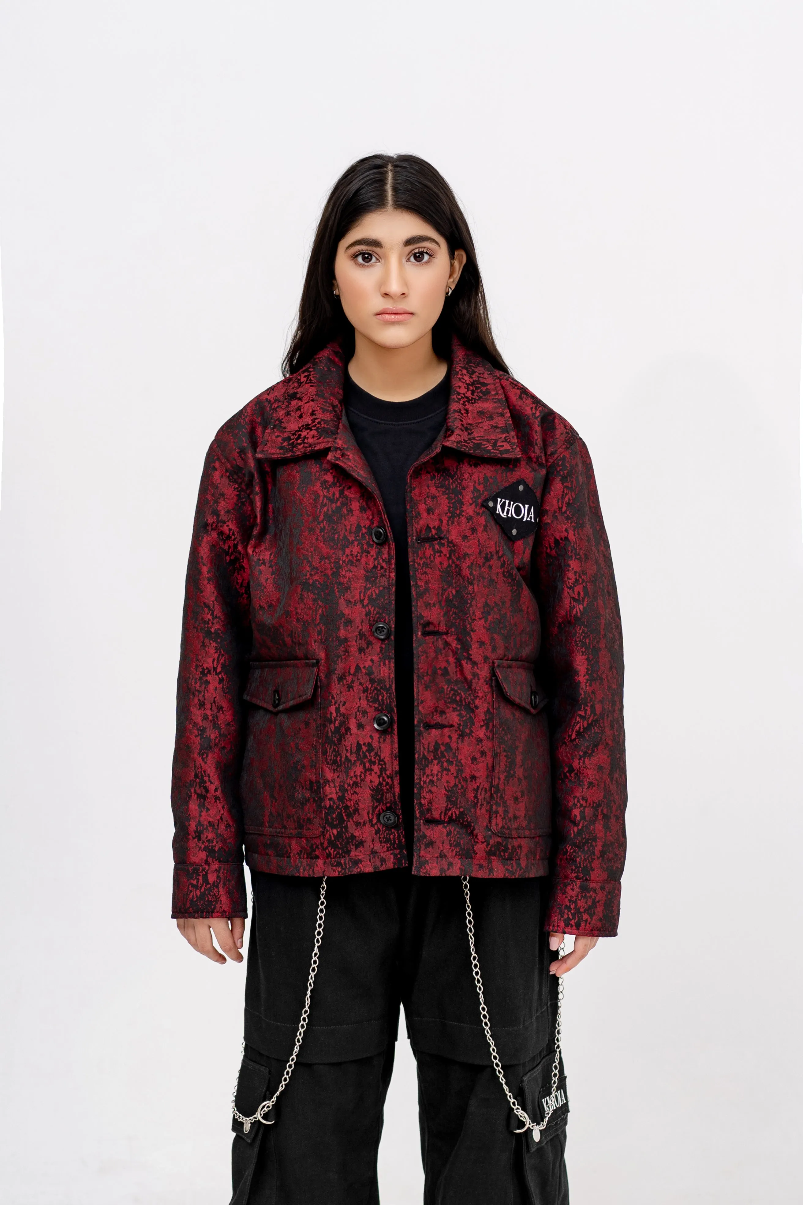 “CRIMSON NOIR WEAVE” CROSS WEAVED WOVEN COTTAN JACKET
