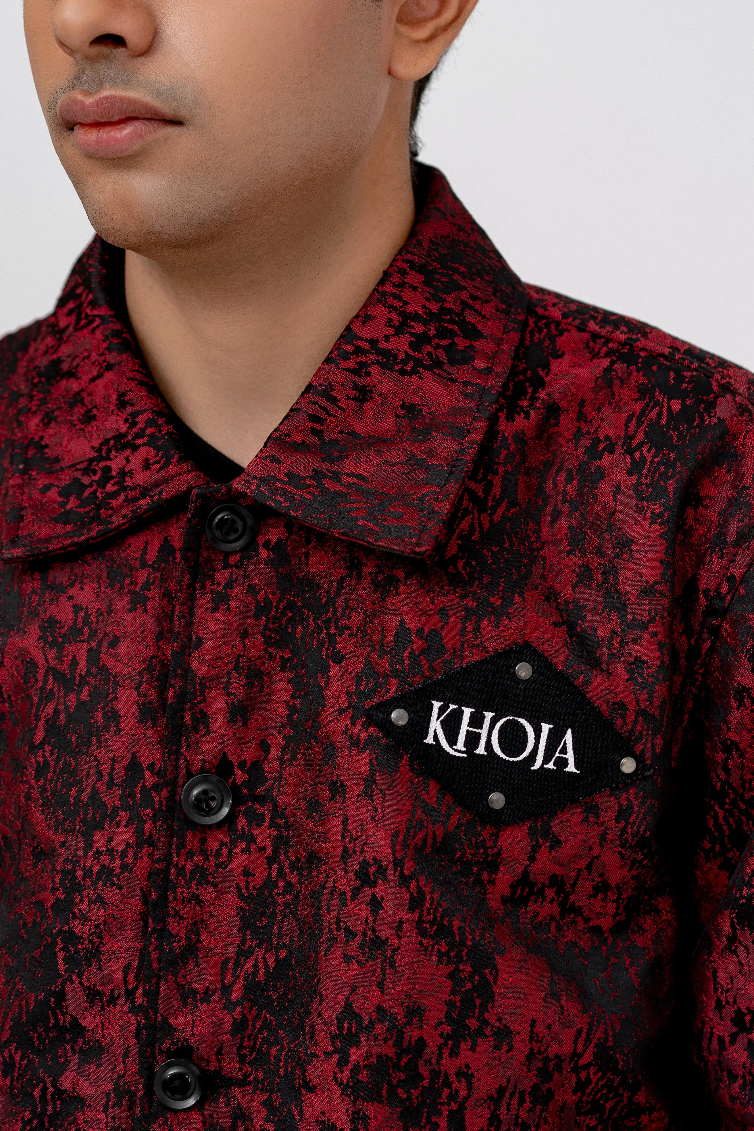 “CRIMSON NOIR WEAVE” CROSS WEAVED WOVEN COTTAN JACKET