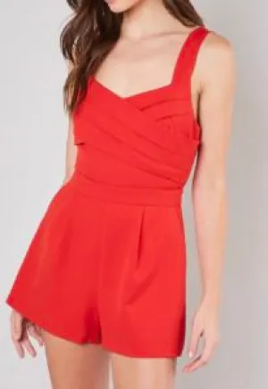 Crisscross Pleat Front Waistband 2 Pocket Romper