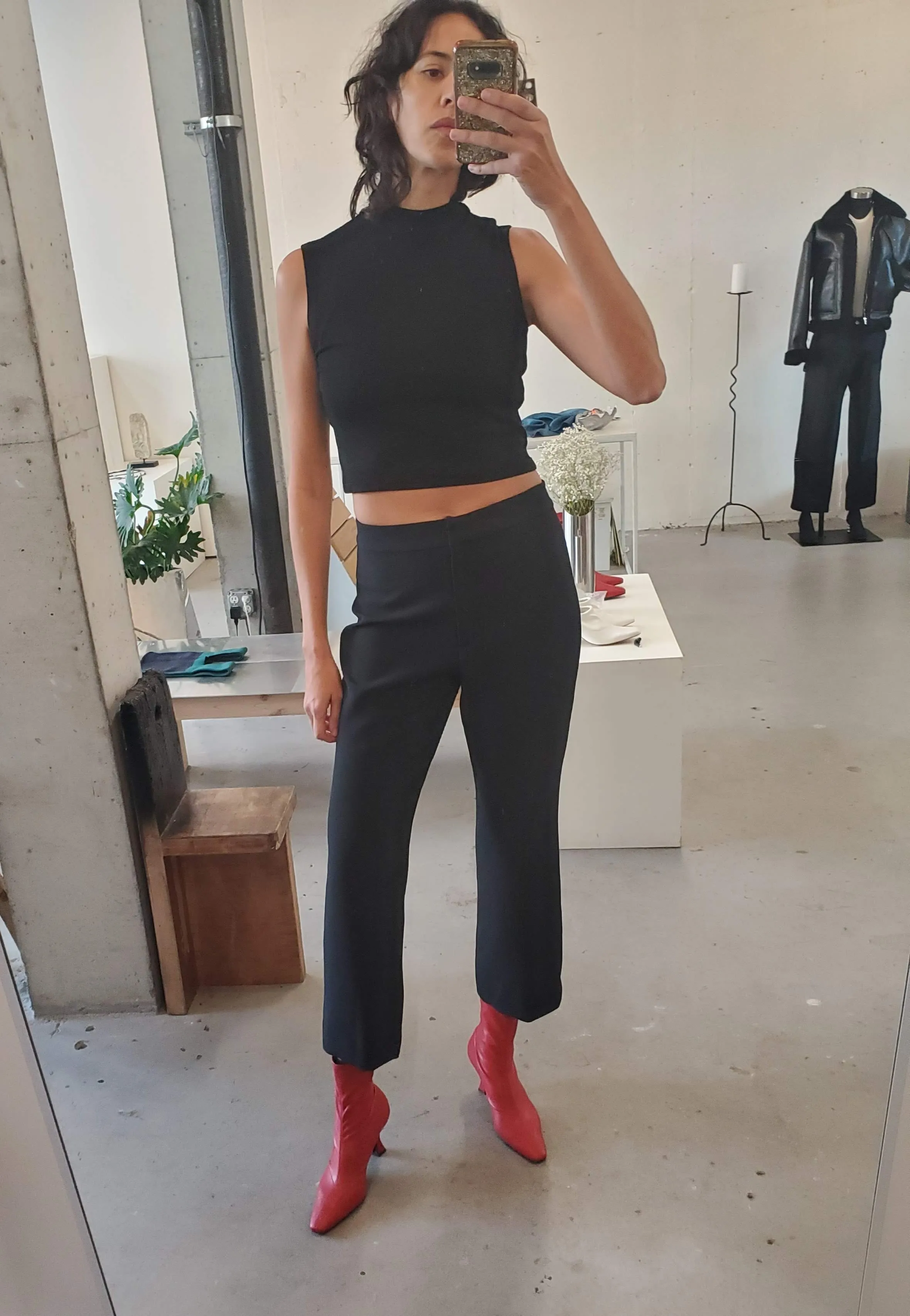 Cropped Flare Pant - Black Crepe