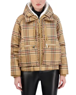 Cropped Plaid Utility Puffer