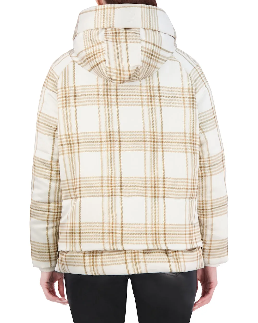 Cropped Plaid Utility Puffer