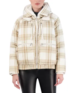 Cropped Plaid Utility Puffer