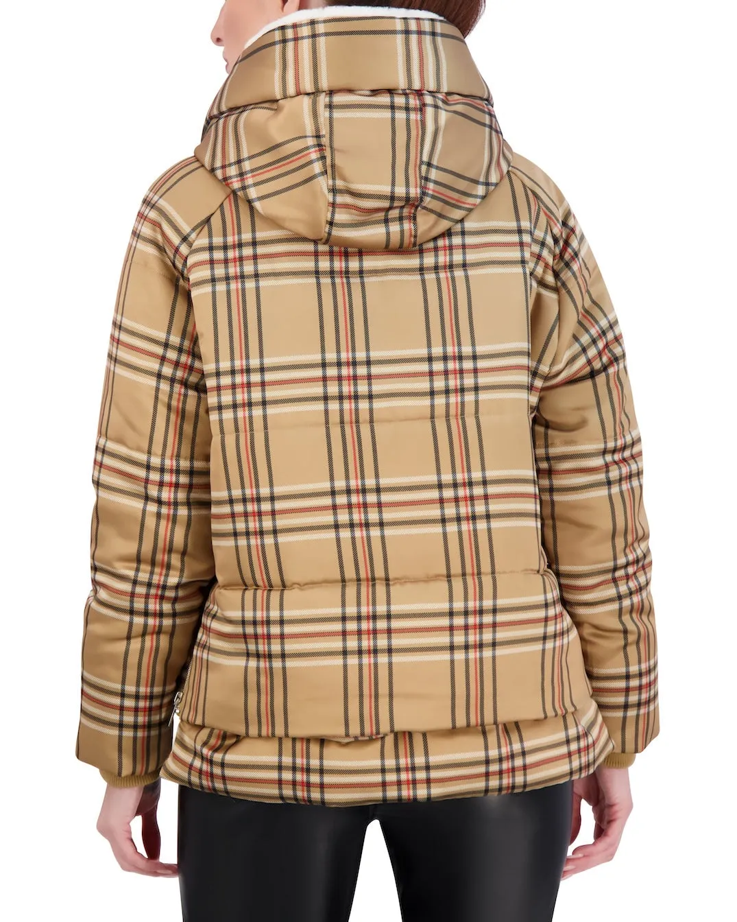 Cropped Plaid Utility Puffer