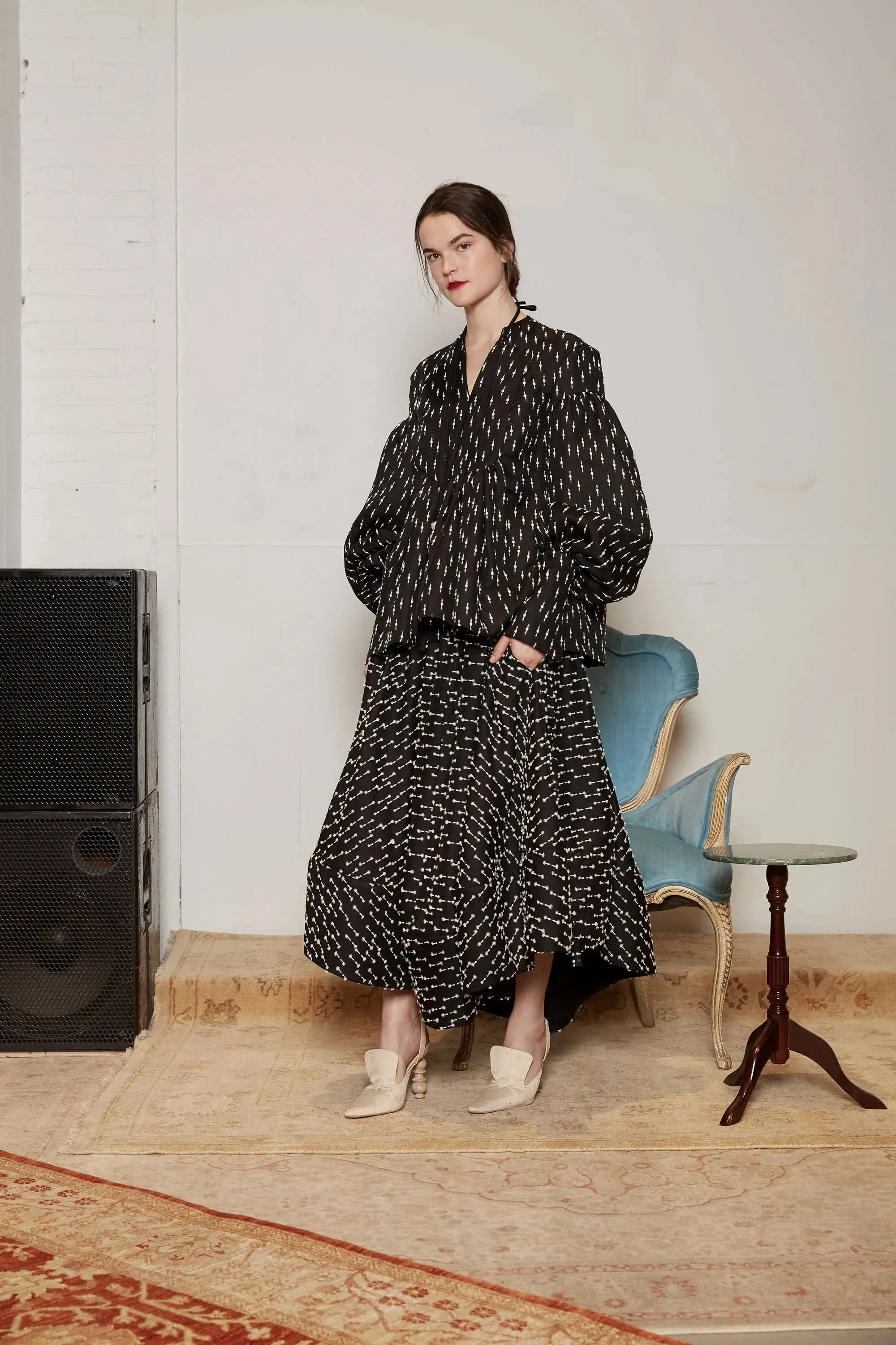 Documented Fall 2017 Rosie Assoulin Runway Black & White Wool & Silk Swash Buckler Top