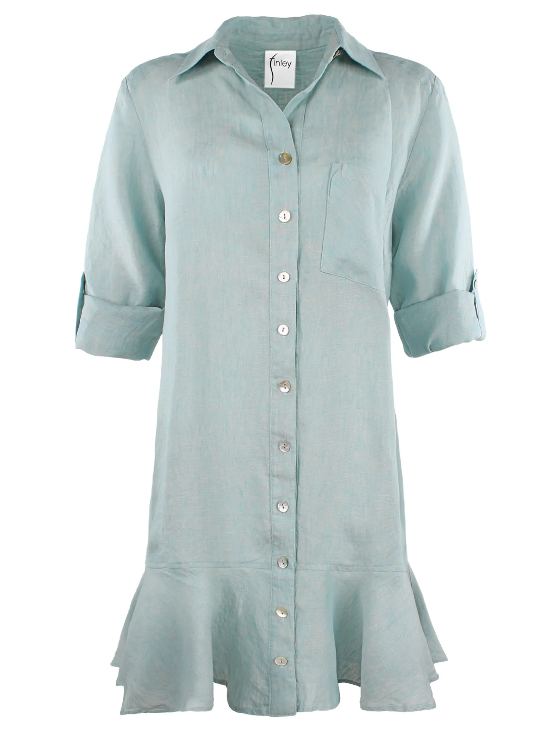 Drop Waist Float Shirt Dress Seaglass Green Washed Linen