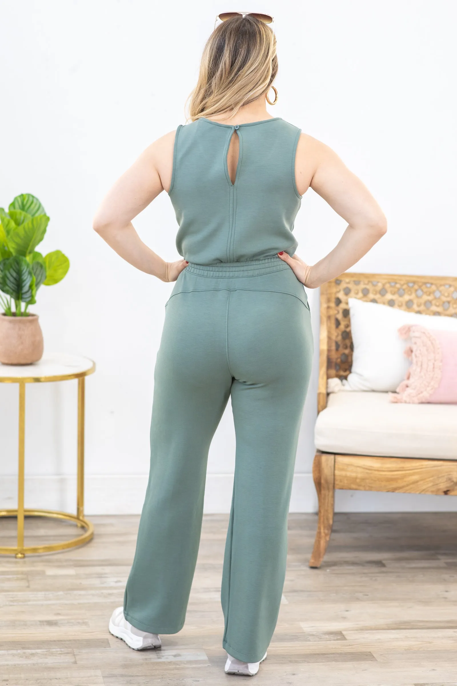 Dusty Green Modal Scuba Luxury Jumpsuit