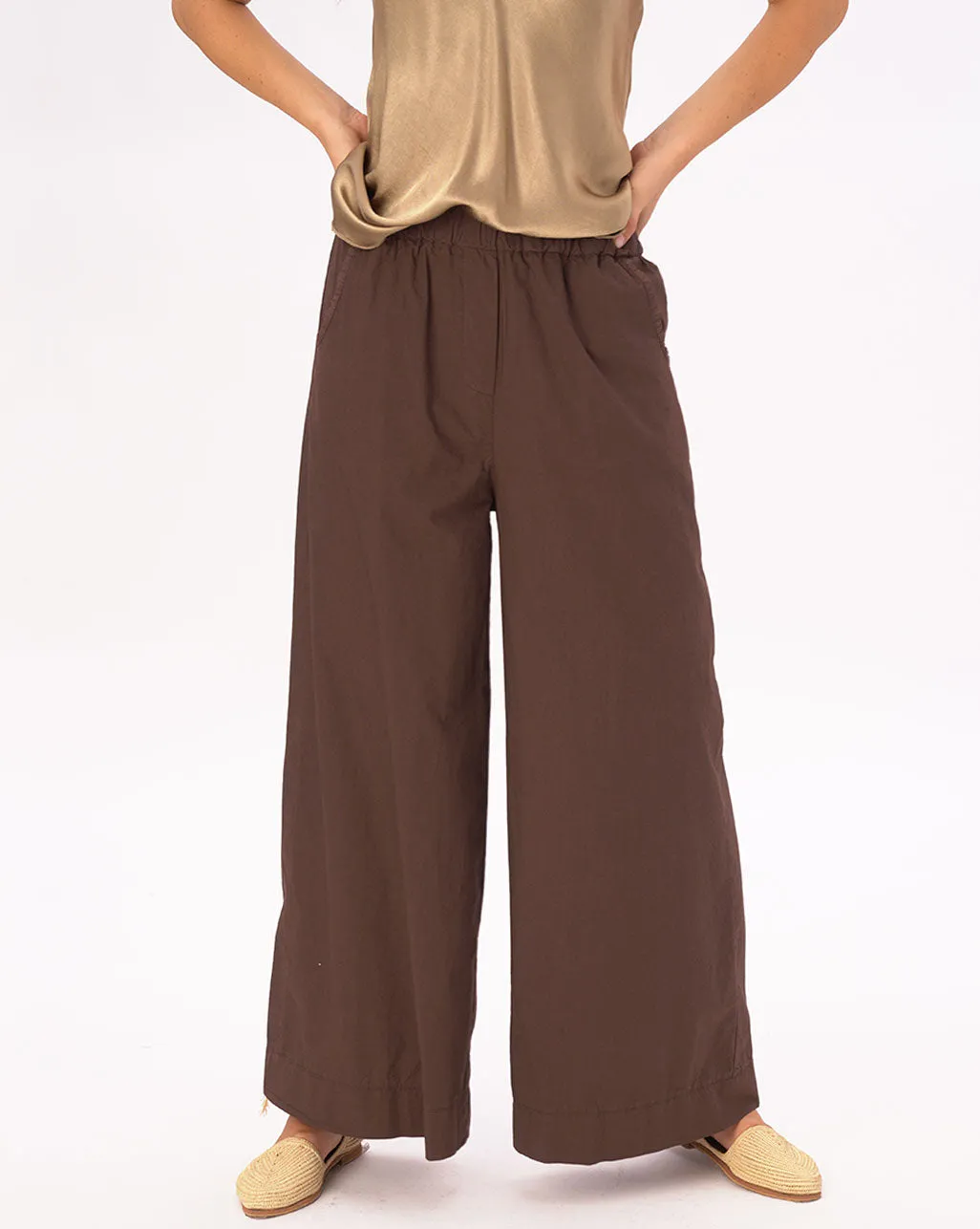 Elastic Pleat Waist Cotton Palazzo Pant