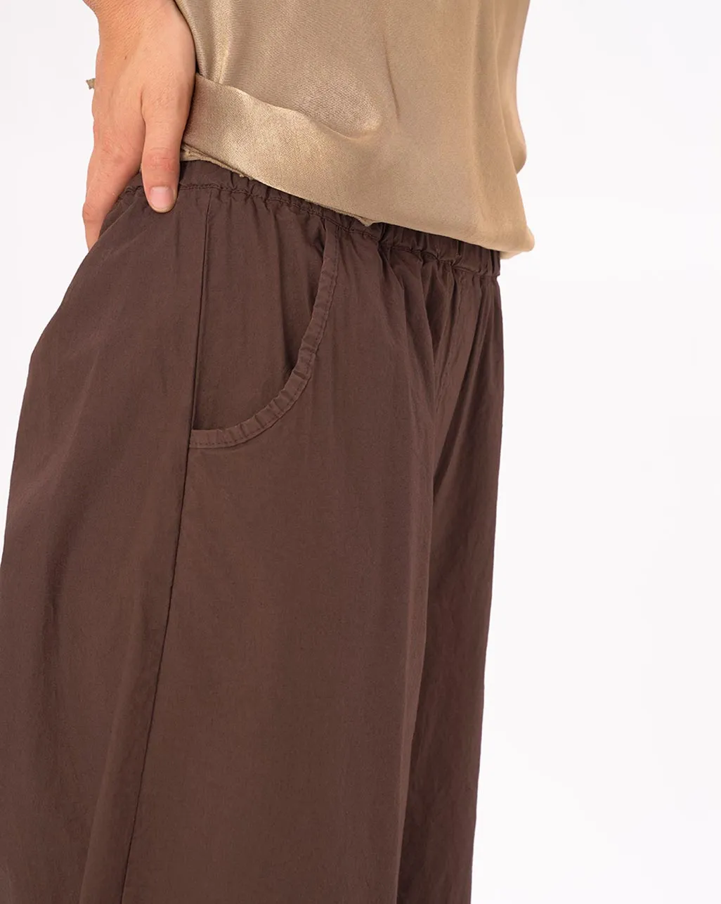 Elastic Pleat Waist Cotton Palazzo Pant