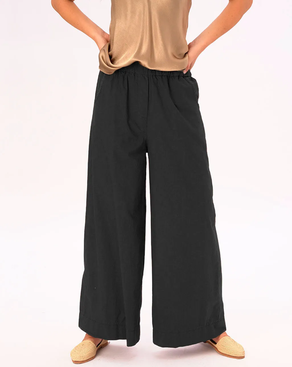 Elastic Pleat Waist Cotton Palazzo Pant