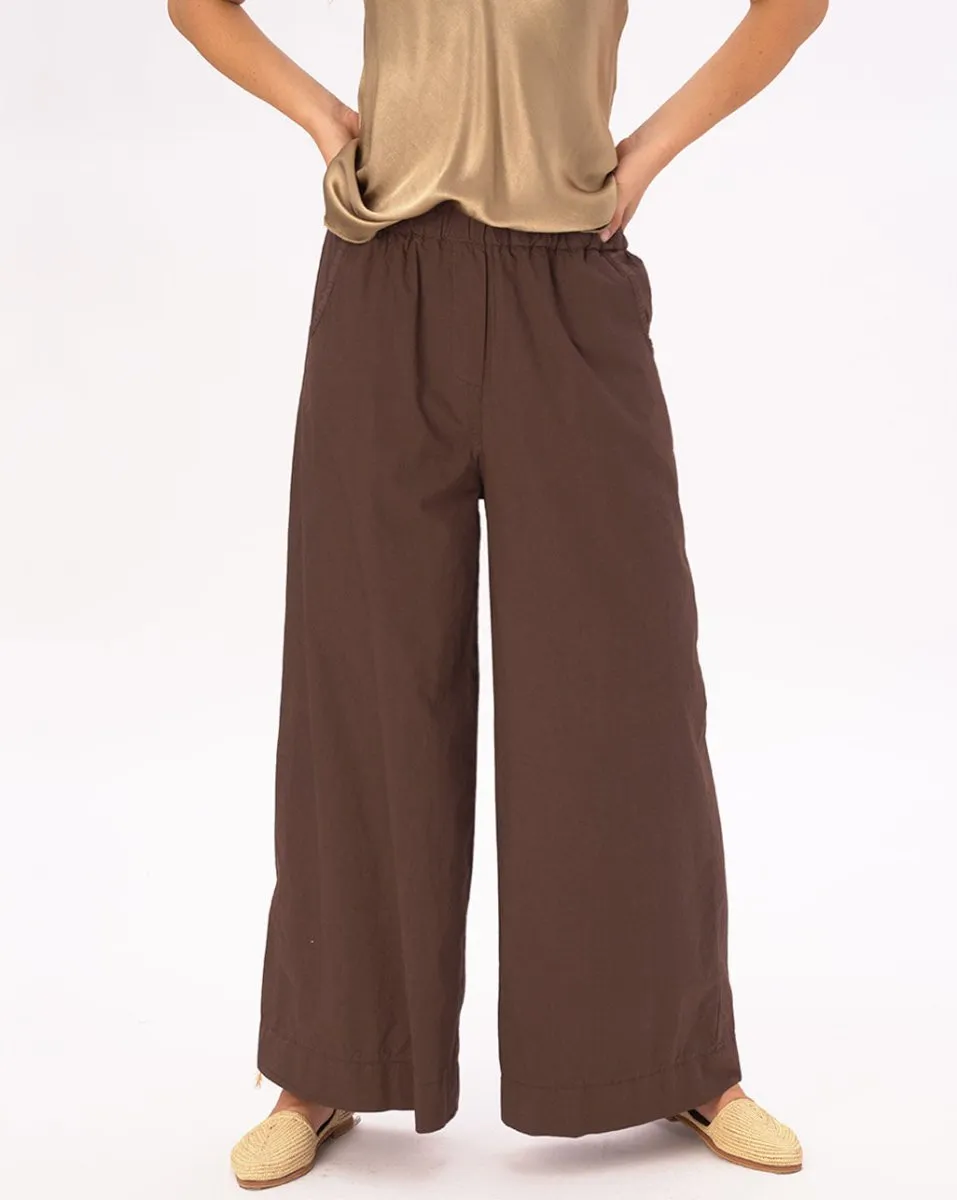 Elastic Pleat Waist Cotton Palazzo Pant