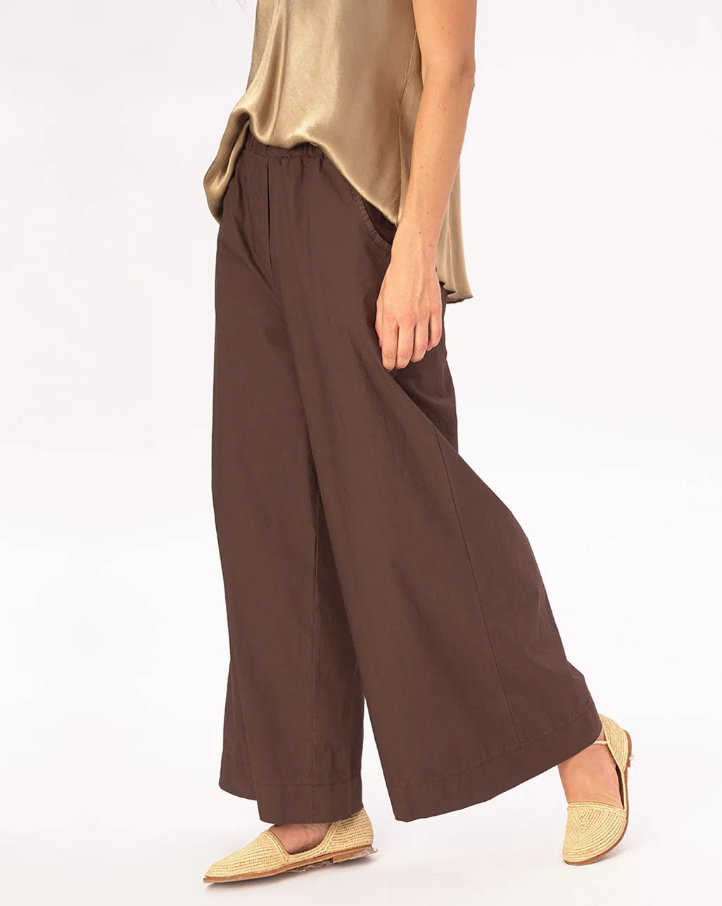 Elastic Pleat Waist Cotton Palazzo Pant