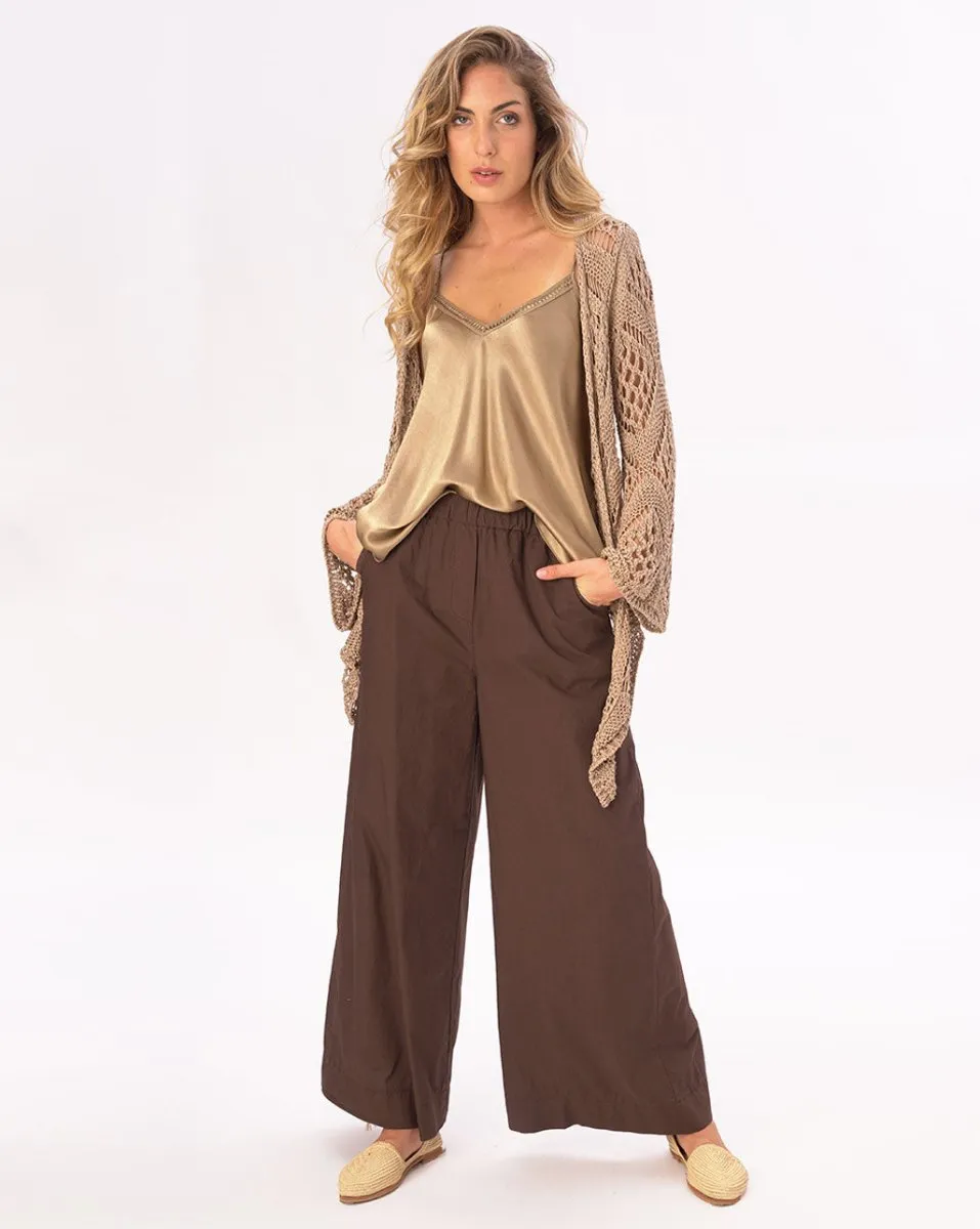 Elastic Pleat Waist Cotton Palazzo Pant
