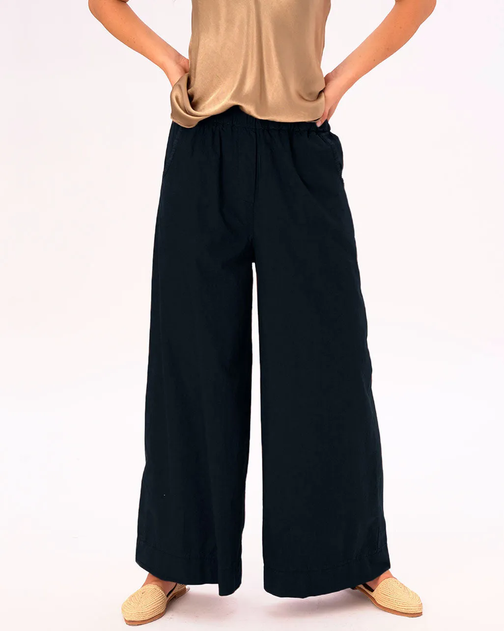 Elastic Pleat Waist Cotton Palazzo Pant