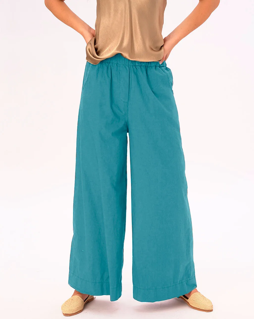Elastic Pleat Waist Cotton Palazzo Pant