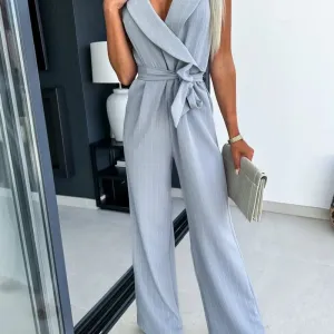 Elegant Women Office Chic Sleeveless Surprisingly Lapel Jumpsuits