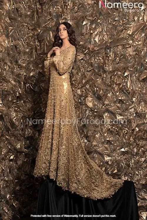 Enriched Golden Pakistani Bridal Designer Wear #BN111