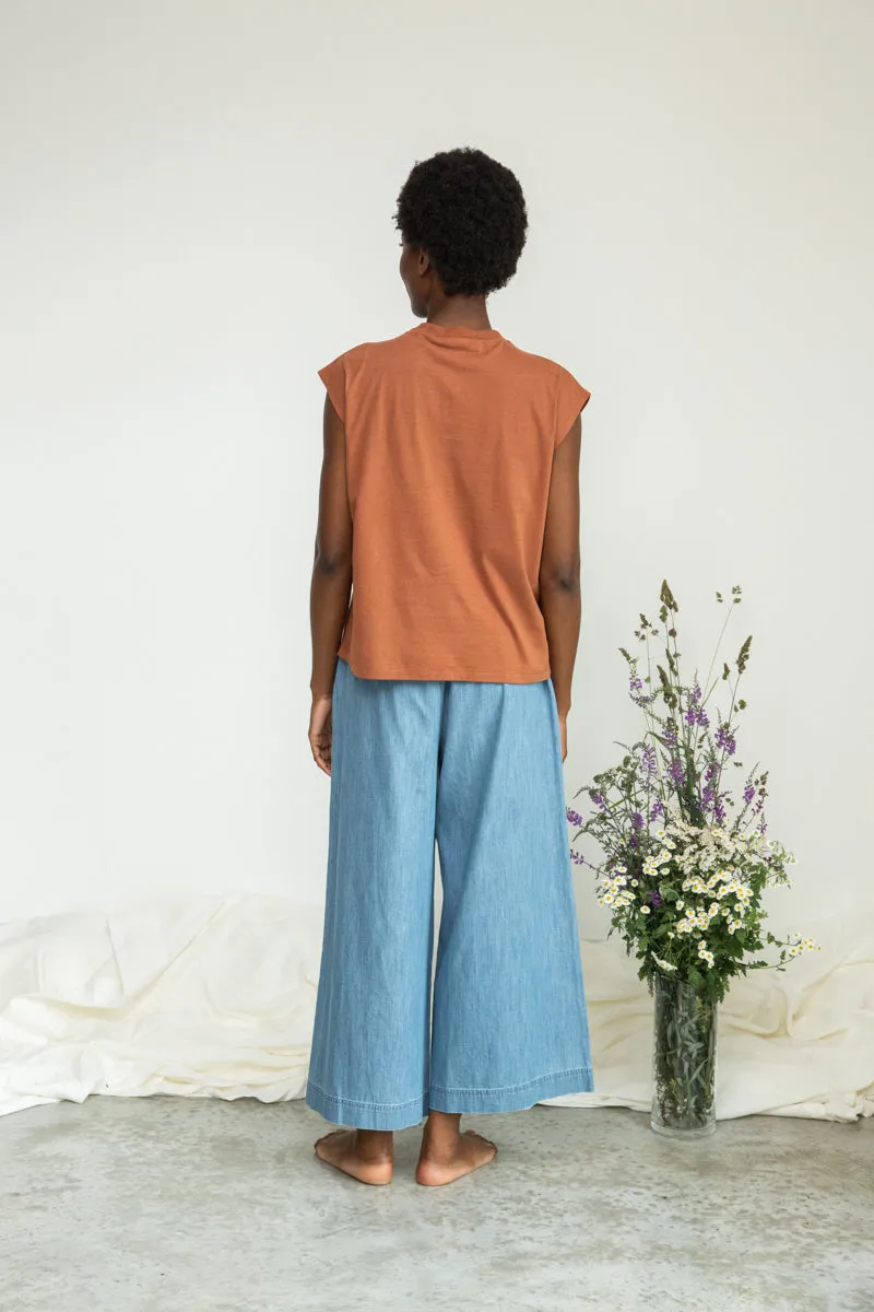 Evora-Leigh Organic Cotton Denim Trouser in Chambray Blue