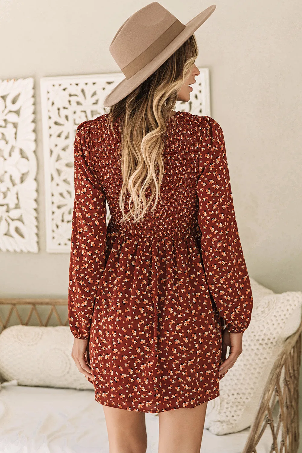 Floral Smocked Bodice Mini Dresses
