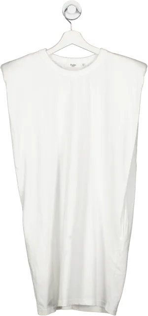 FRANKIE SHOP White Tina Padded Shoulder T Shirt Dress UK S